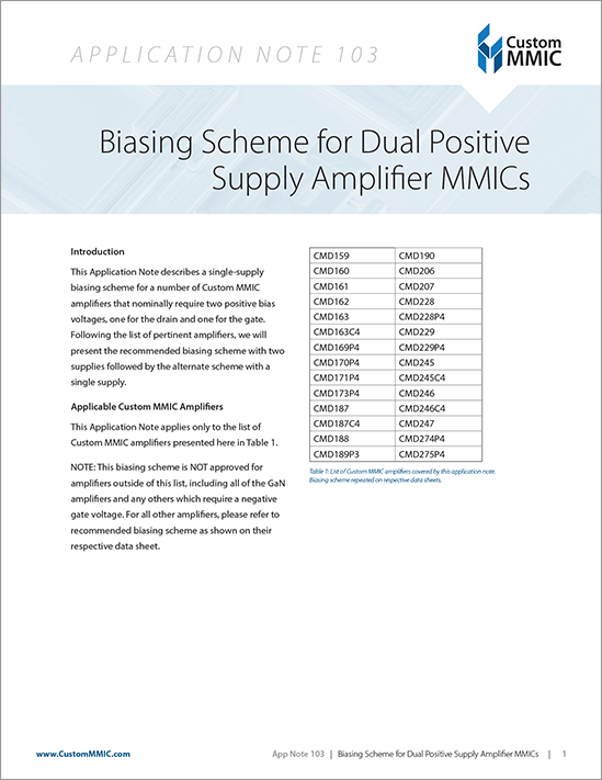 custom mmic應(yīng)用說明顯示了偏置雙電源和單電源電流的逐步程序