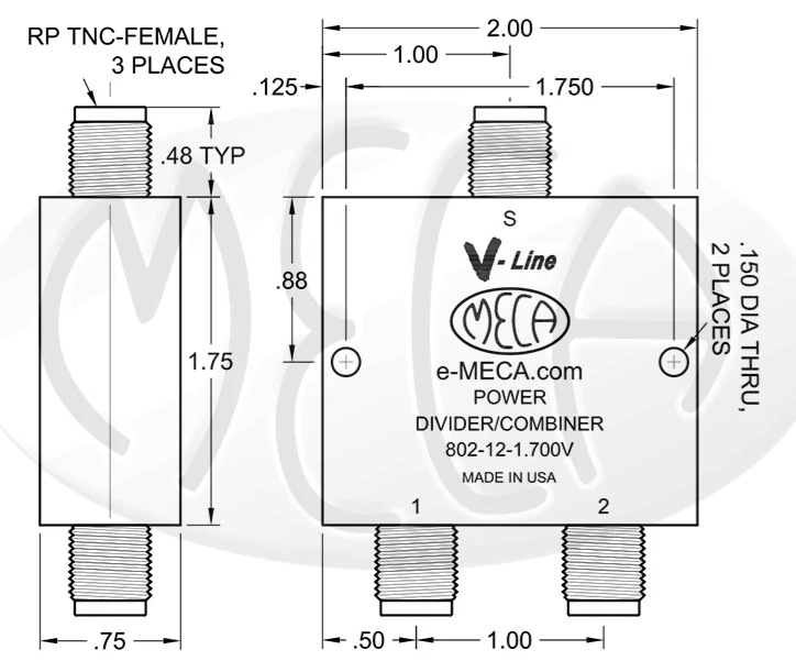 802-12-1.700V，RP-TNC 母頭，功率分配器/合路器MECA
